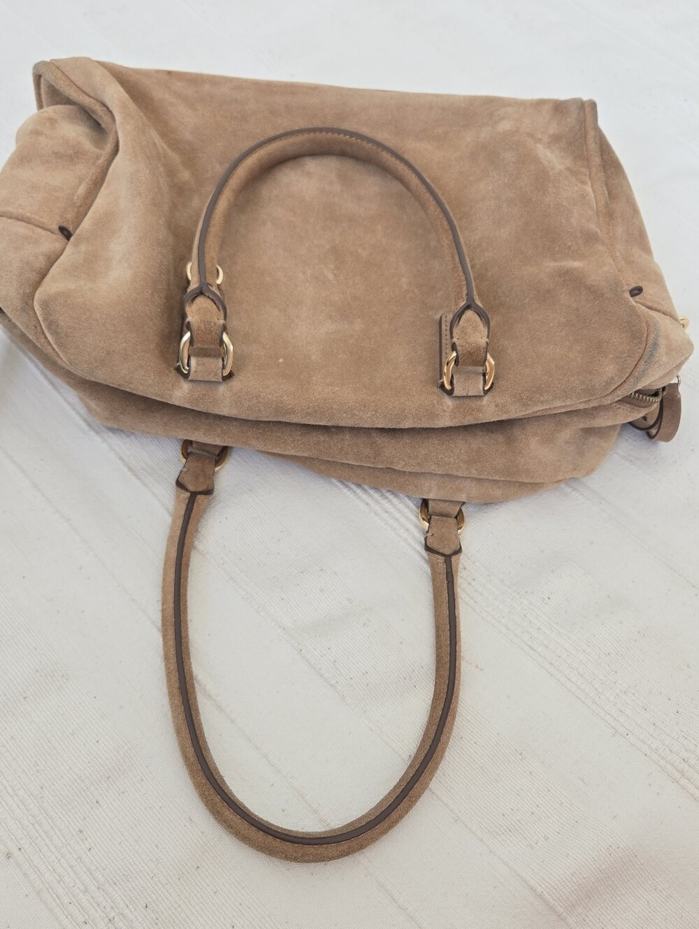 Banana Republic Camel Suede Satchel Large Duffel Purse Shoulder Bag Fall 2016 - Picture 10 of 16